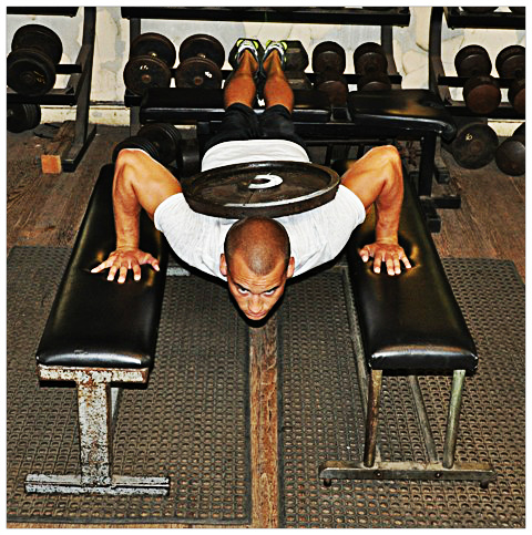 Weighted Bench Pushups